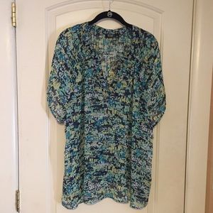 a.n.a. sheer abstract print ss top